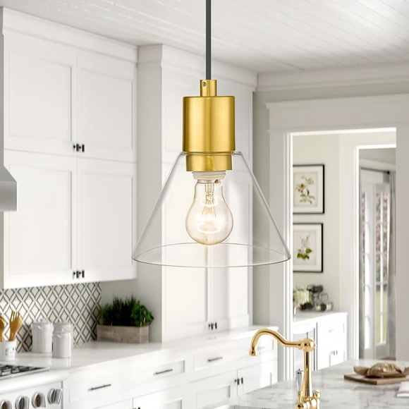 Other - Gold Glass Pendant Light, Modern Kitchen bathroom Clear‎ Glass in Gold Finish